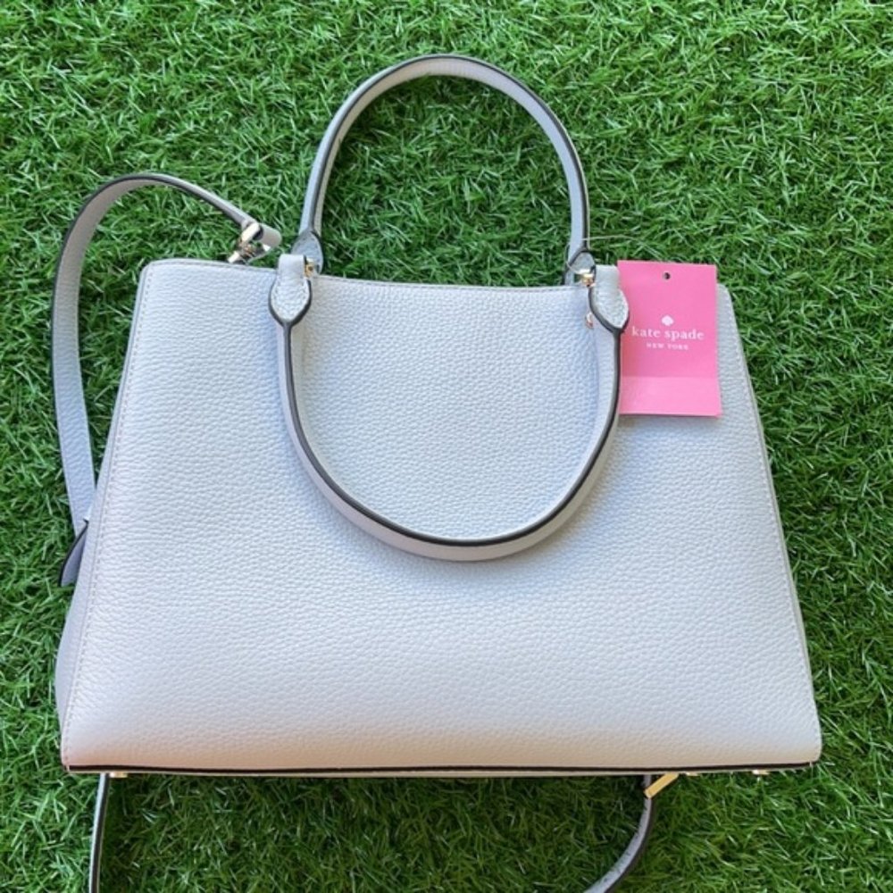 Kate Spade Leila Medium Triple Compartment Satchel Pebbled Leather Ocean Fog - Picture 2 of 16